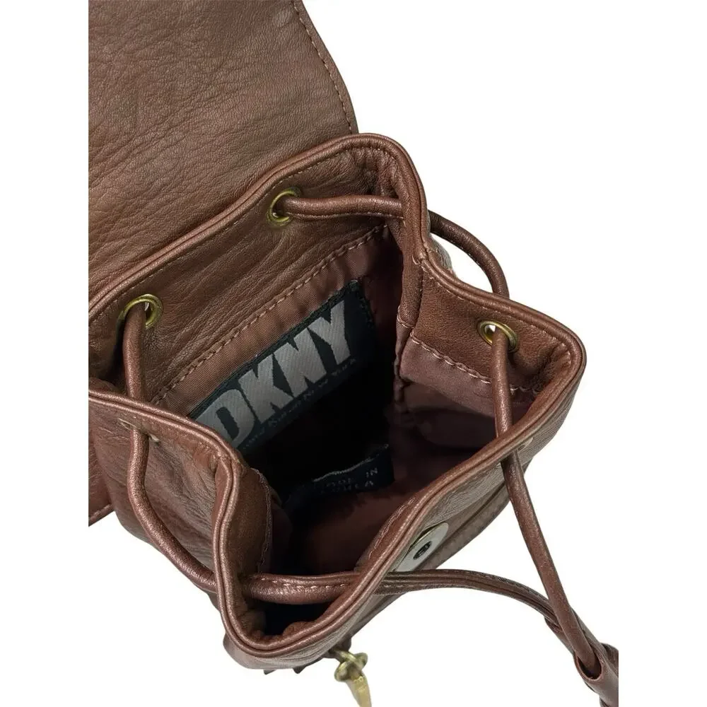 DKNY Donna Karan New York Y2K Vintage Brown Leather Mini Backpack Waist Belt